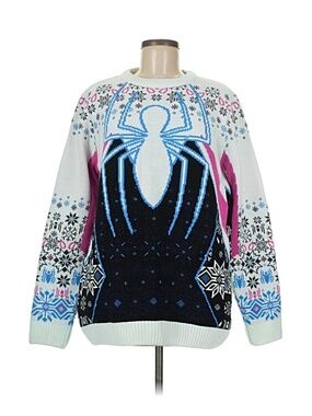 Merchoid Marvel Spider-Gwen Ghost-Spider Holiday Knit Sweater Medium White Pink